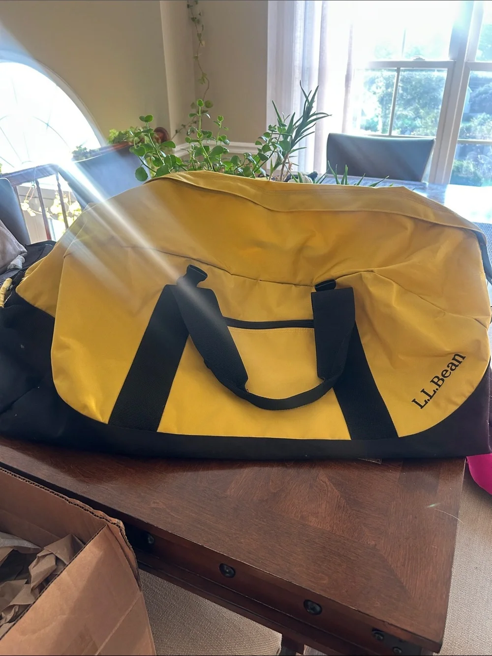 L.L. Bean Yellow and Black Travel Duffel with Carry Handles